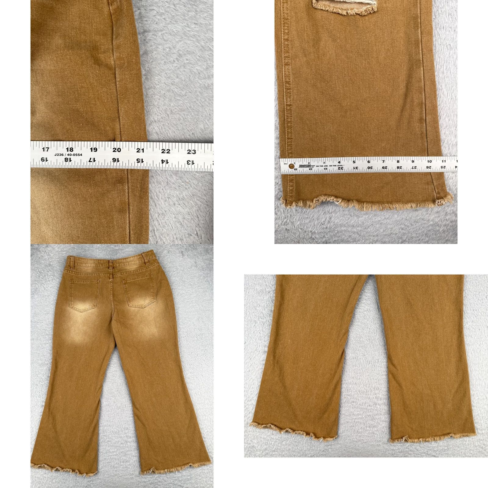 Vintage Jeans Women 31 Brown Khaki Distressed Denim Wide Leg High Rise Cotton 31x25 Size 24" / US 00 / IT 34 - 9 Thumbnail