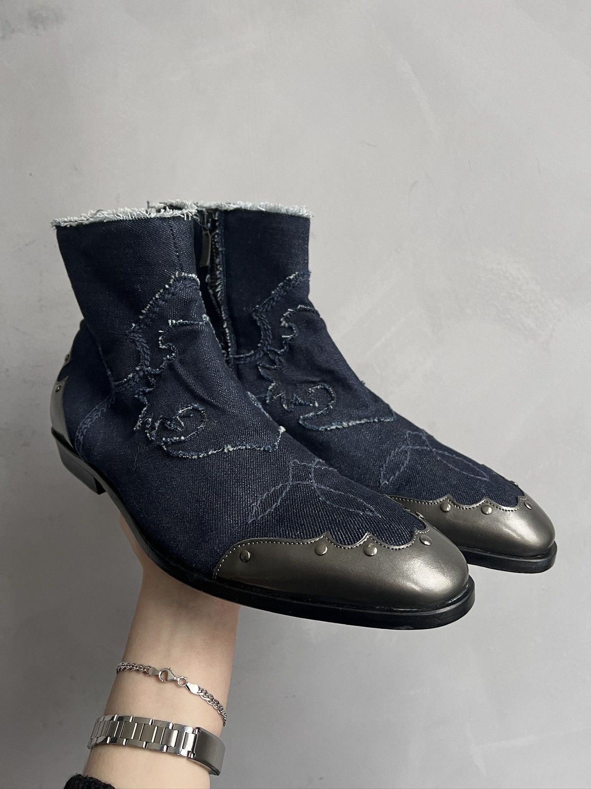 Western Rise Italy western style denim moto boots fashion style Size US 9 / EU 42 - 2 Thumbnail