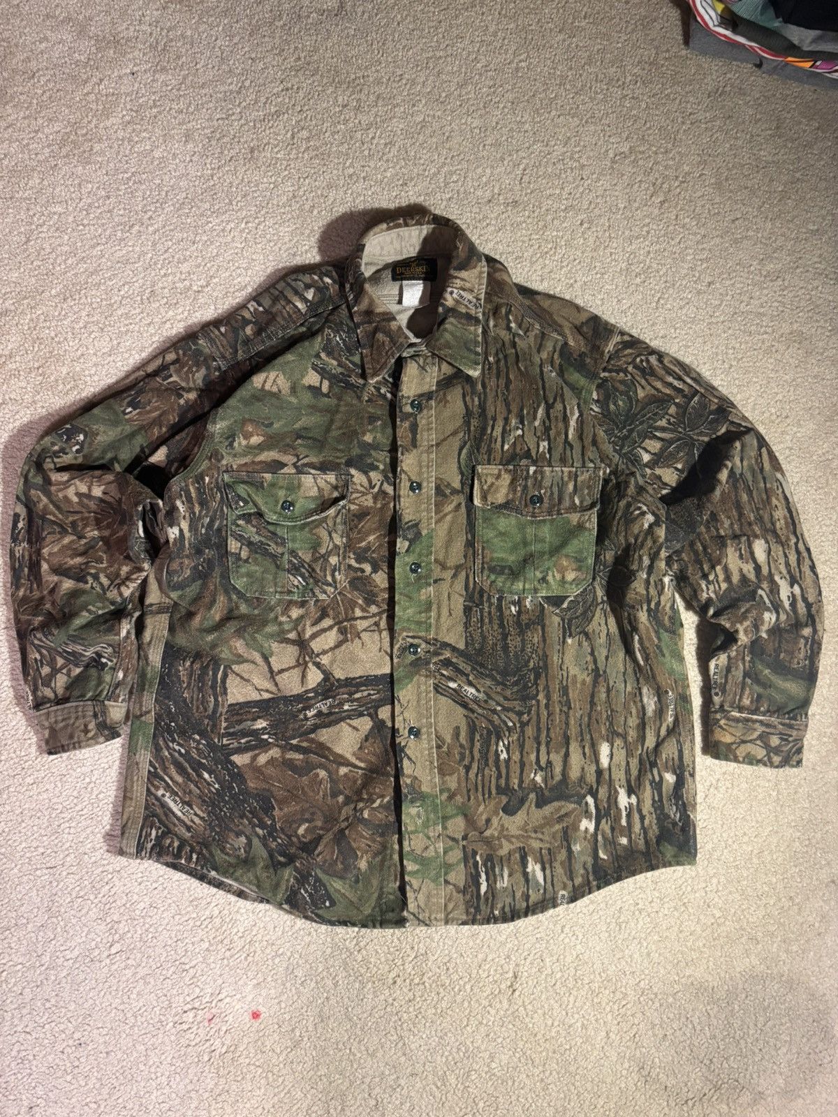 Vintage Deerskin Jacket Men's L Real Tree Camo Button Up Canvas VTG Size US L / EU 52-54 / 3 - 1 Thumbnail