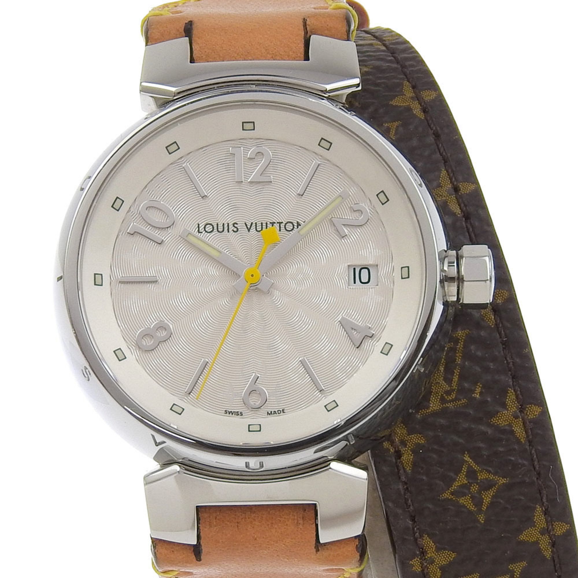 Louis Vuitton Louis Vuitton Tambour Watch Q1313 Stainless Steel x Monogram Canvas Quartz Analog Display White Dial Women's Size ONE SIZE - 1 Thumbnail