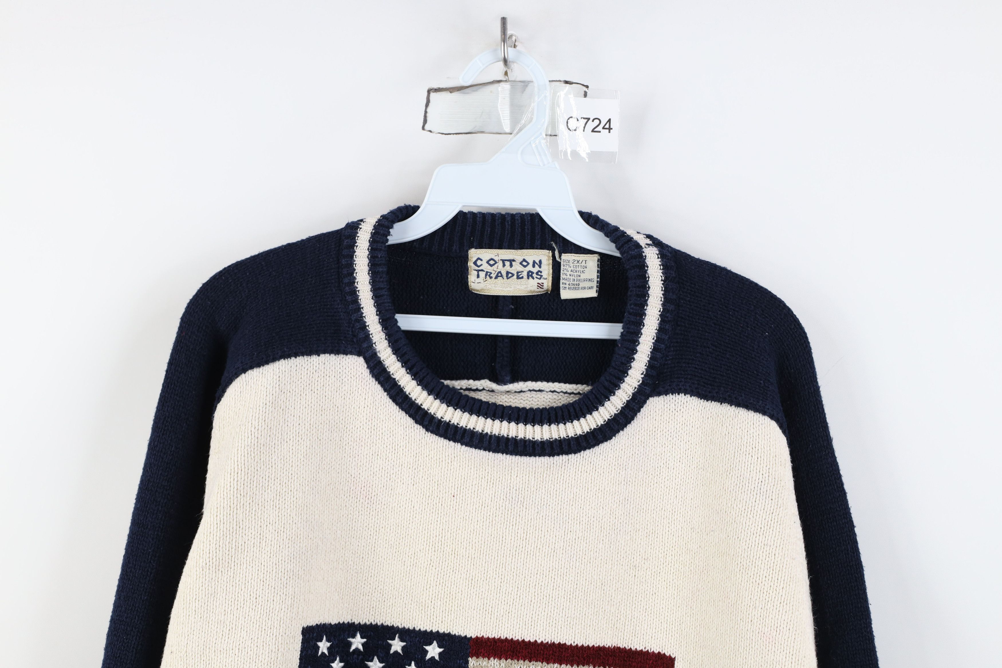 Vintage Vintage 90s Streetwear USA Flag Knit Crewneck Sweater Size US XXL / EU 58 / 5 - 2 Thumbnail