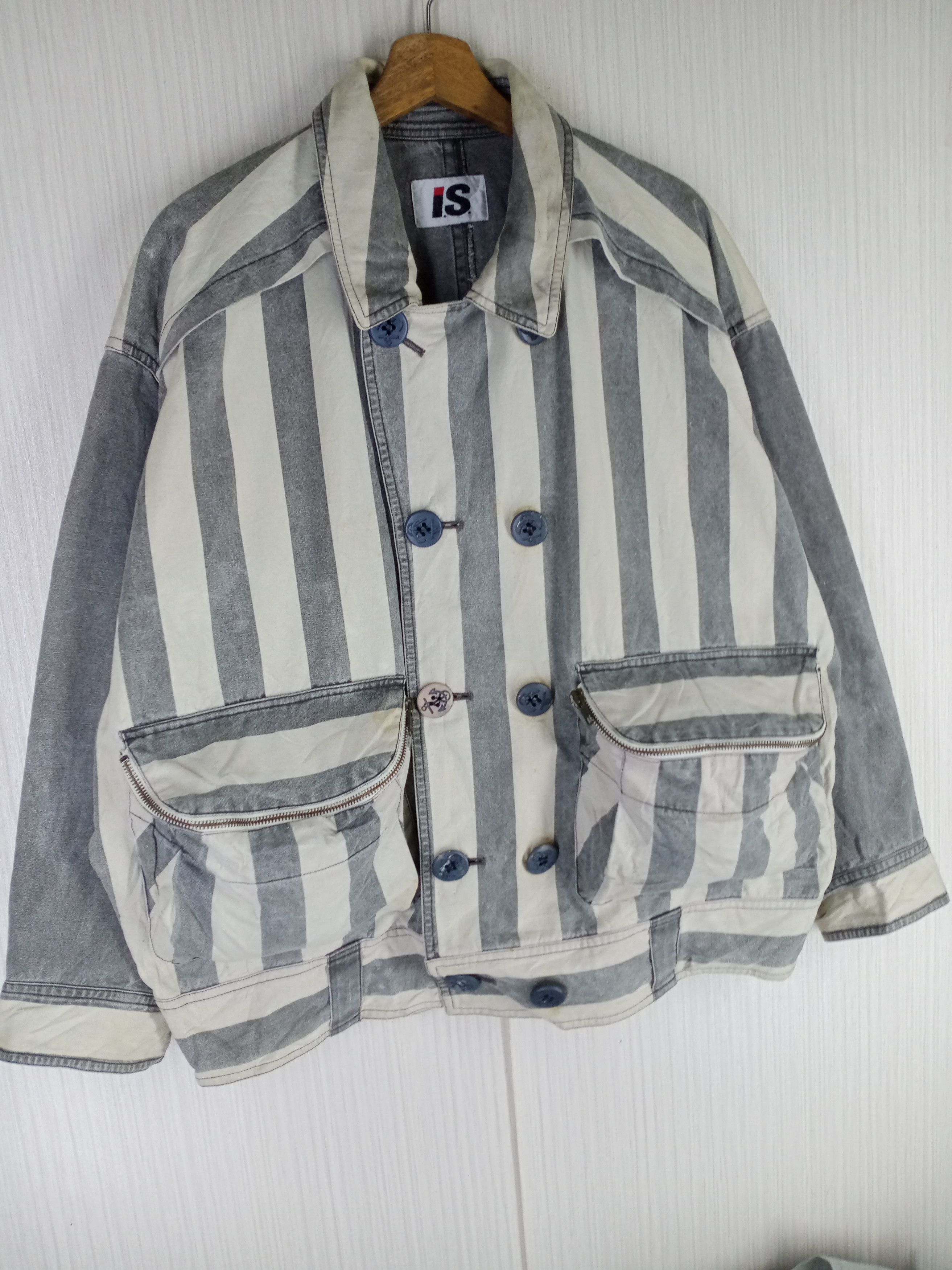 Issey Miyake ONLY ONE Vintage Issey Miyake Striped Denim Bomber Jacket Size US XL / EU 56 / 4 - 3 Thumbnail