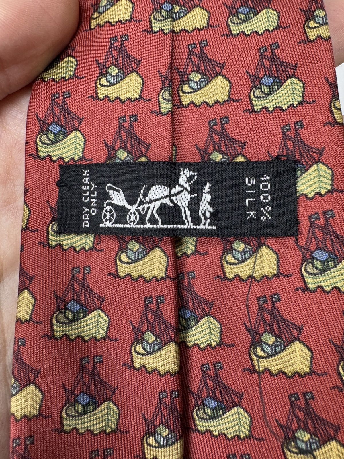 Hermes HERMES VINTAGE ARK ON OCEAN TIE NOAH SHIP FRANCE DEEP RED Size ONE SIZE - 6 Thumbnail