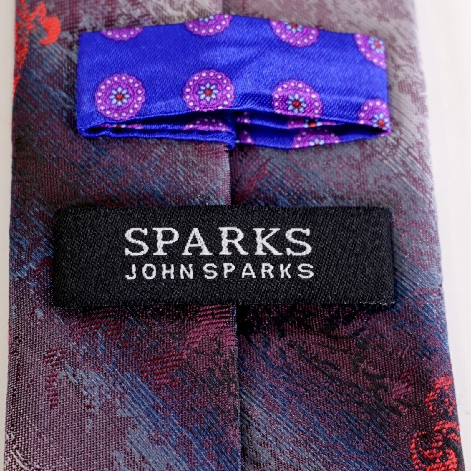 Designer Sparks By John Sparks Blue Purple Floral Woven Long Silk Tie Size ONE SIZE - 4 Thumbnail