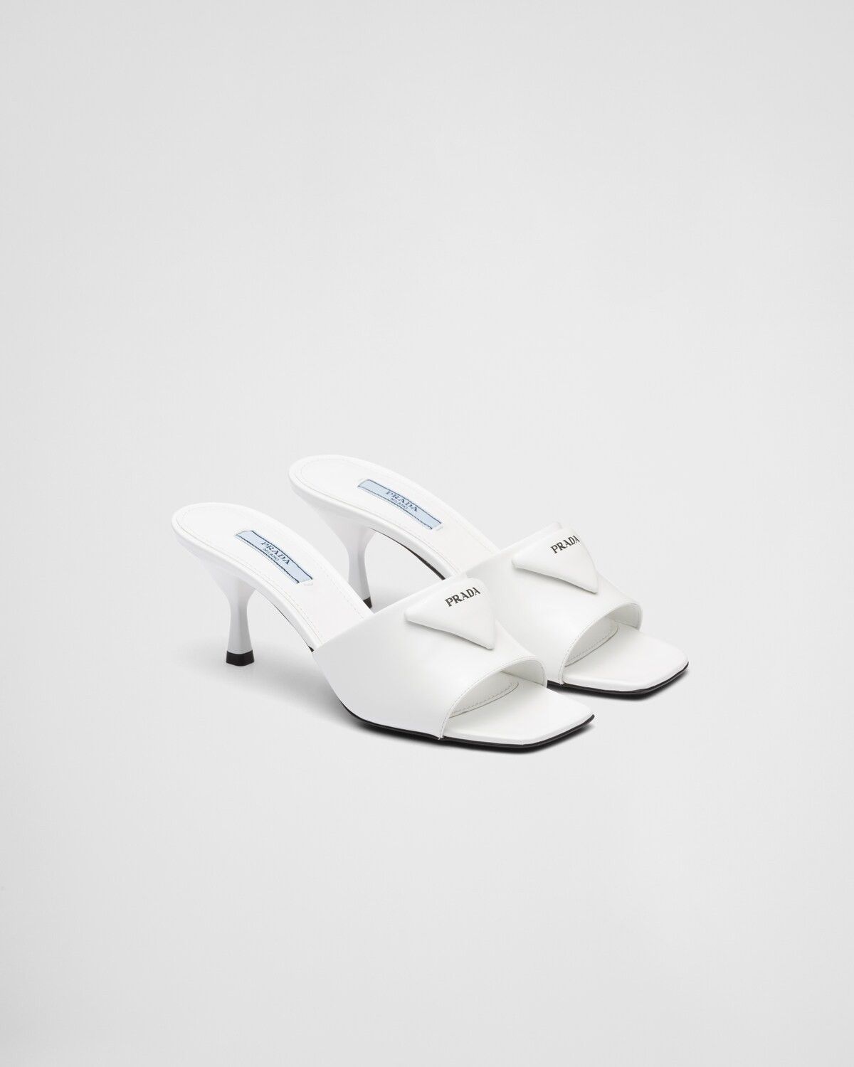 Prada oc11z0625 Brushed Leather Heeled Slides Sandals in White Size US 7 / IT 37 - 2 Thumbnail