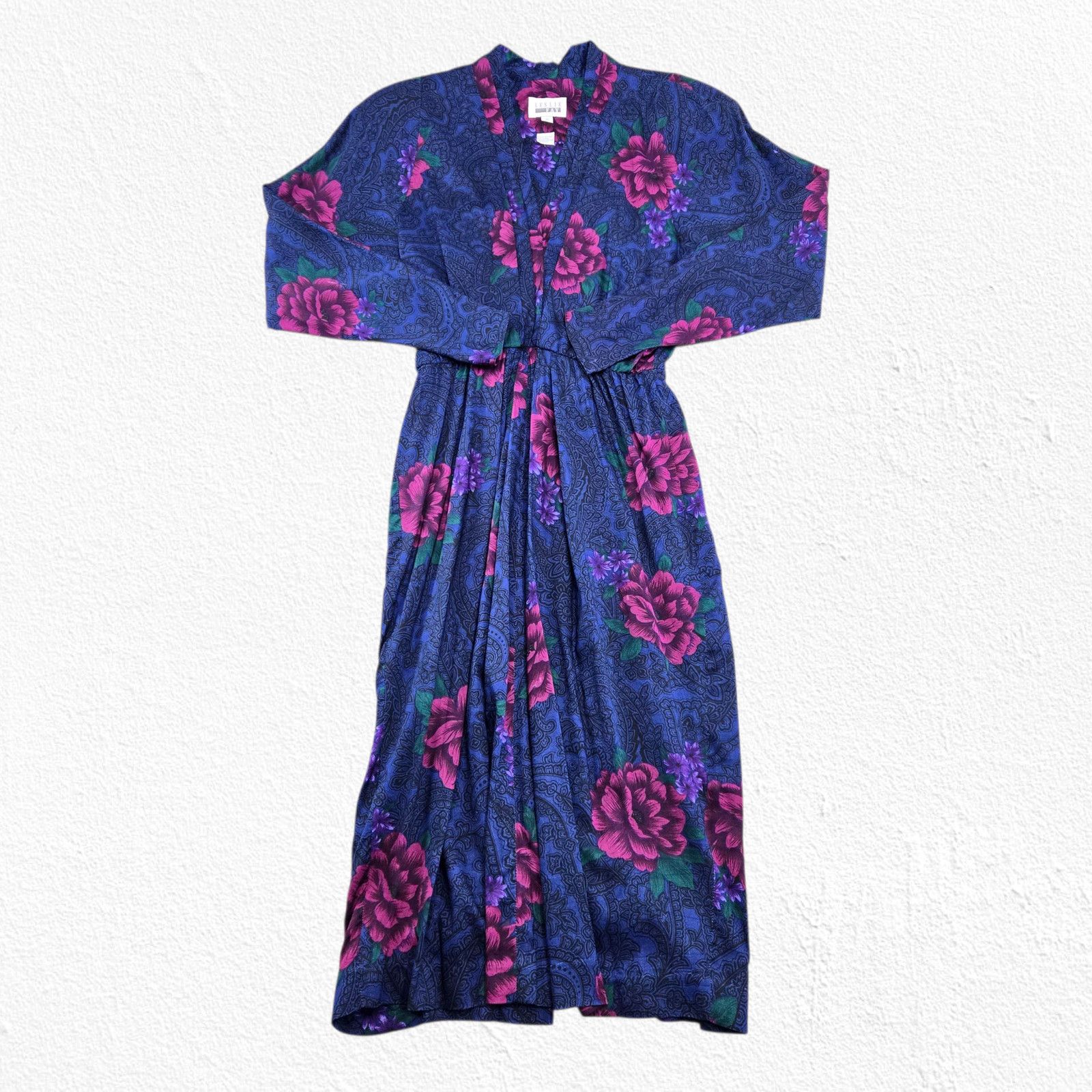 Vintage Vintage Blue Purple Floral Paisley Rayon Midi Dress Size 10 Size L / US 10 / IT 46 - 2 Thumbnail
