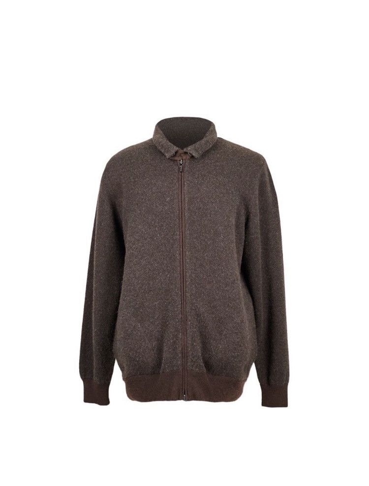 image of Loro Piana Cashmere Zip Up Detailed Cardigan Sweater in Brown, Men's (Size 2XL)