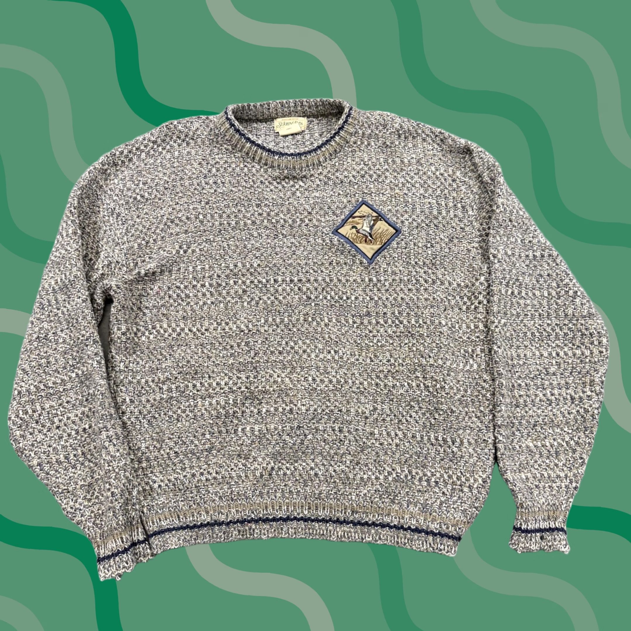 Vintage Vintage St. Johns Bay Sweater Mens L Gray Waffle-Knit Duck Patch USA 90s Size US L / EU 52-54 / 3 - 1 Thumbnail