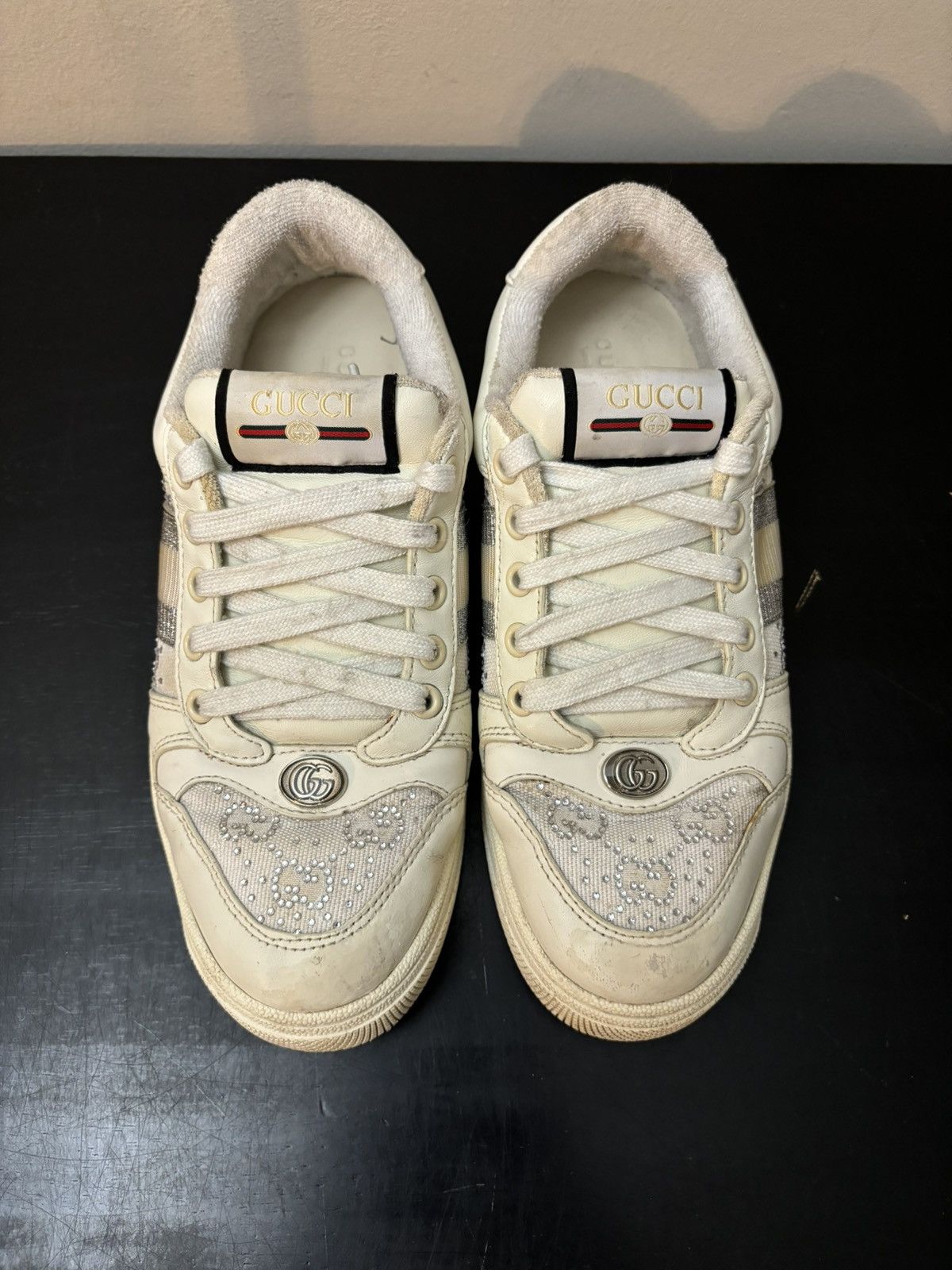 Gucci GG Monogram Screener Sneakers Silver White