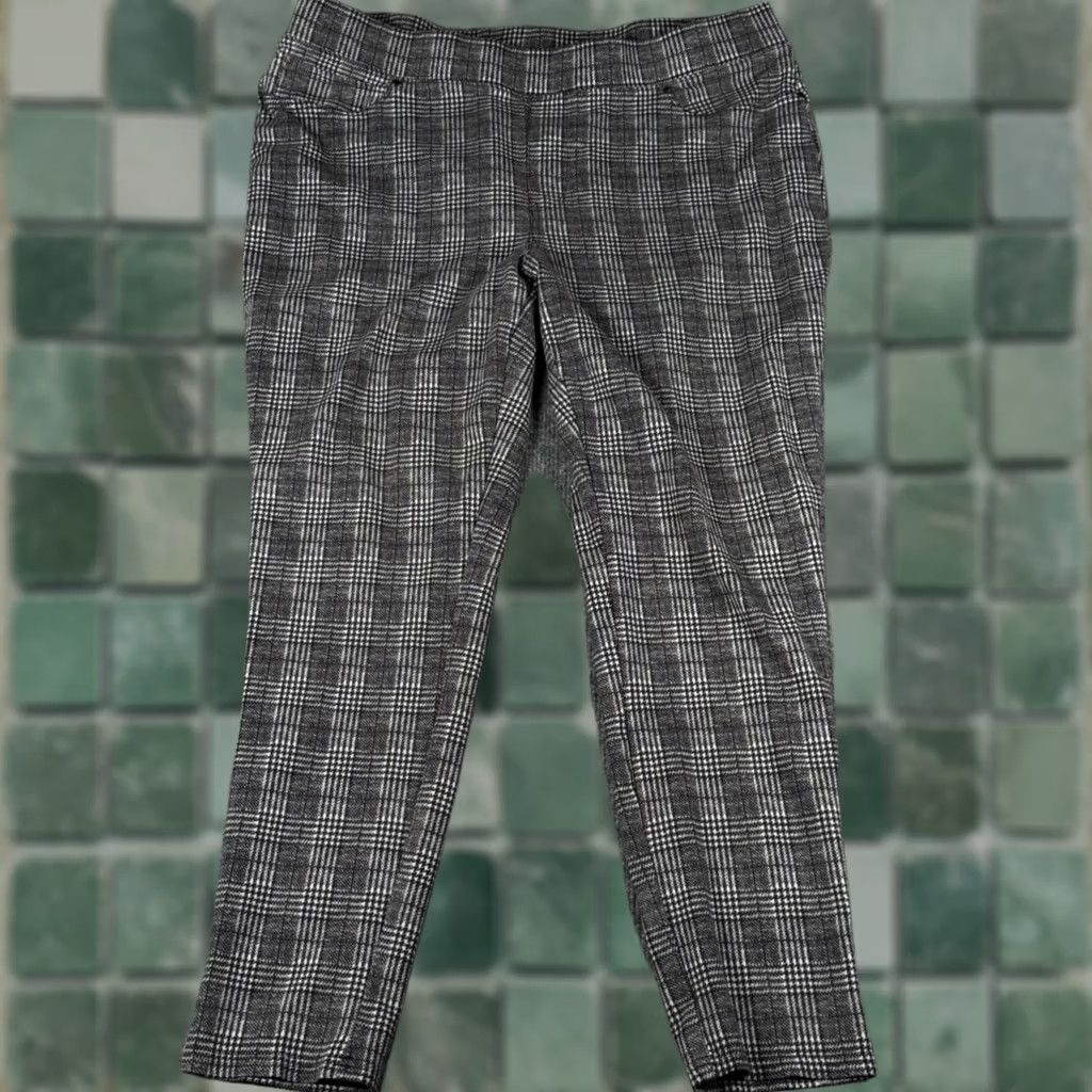 Vintage Seven7 Pants Womens 2XL Black White Plaid Straight Leg Business Casual Workwear Chic Size 40" / US 18 - 1 Thumbnail