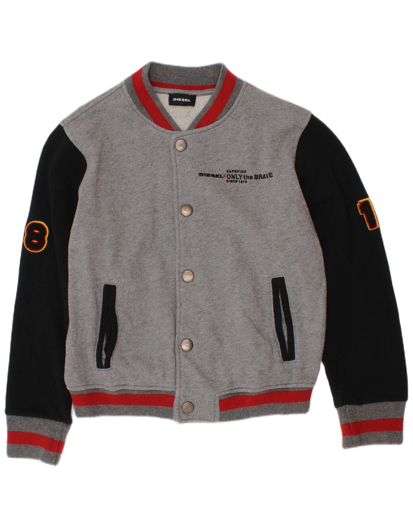 Diesel Boys Graphic Varsity Jacket 7-8 Years Grey Colourblock Size S / US 4 / IT 40 - 1 Thumbnail