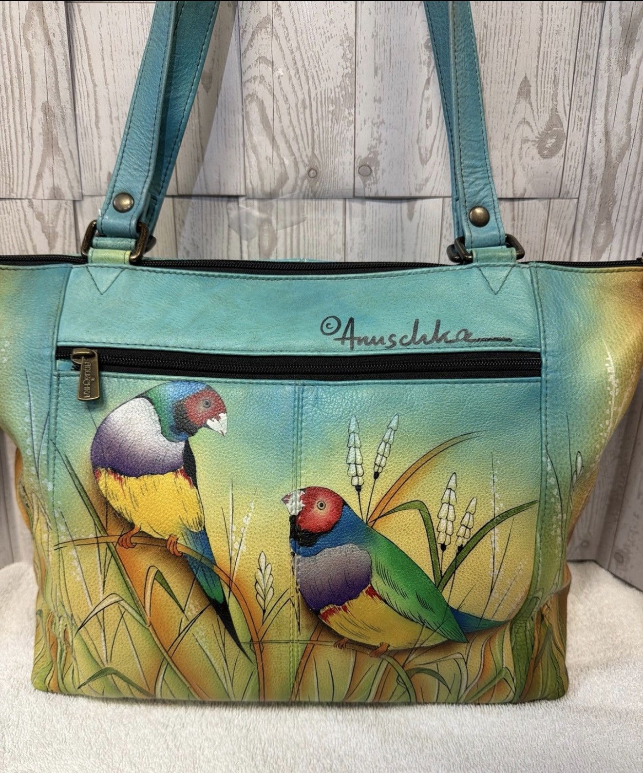 Other Anuschka Hand Painted Leather Tote Bag – Colorful Bird Art Size ONE SIZE - 4 Thumbnail