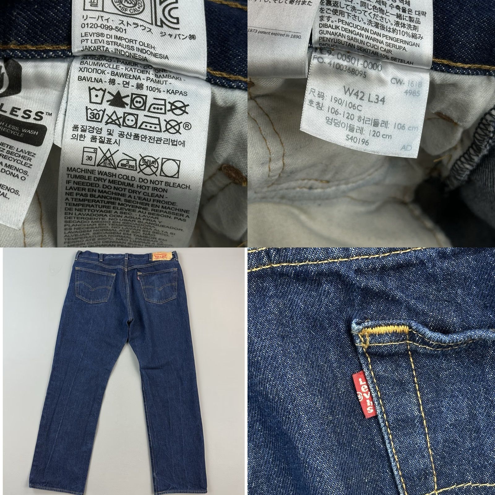 Levi's Levi's 501 Jeans Mens 42x34 Dark Wash Original Shrink To Fit Button Fly Denim Blue 80s 90s Cowboy Retro USA Jeans Mens Regular Size US 42 / EU 58 - 8 Thumbnail