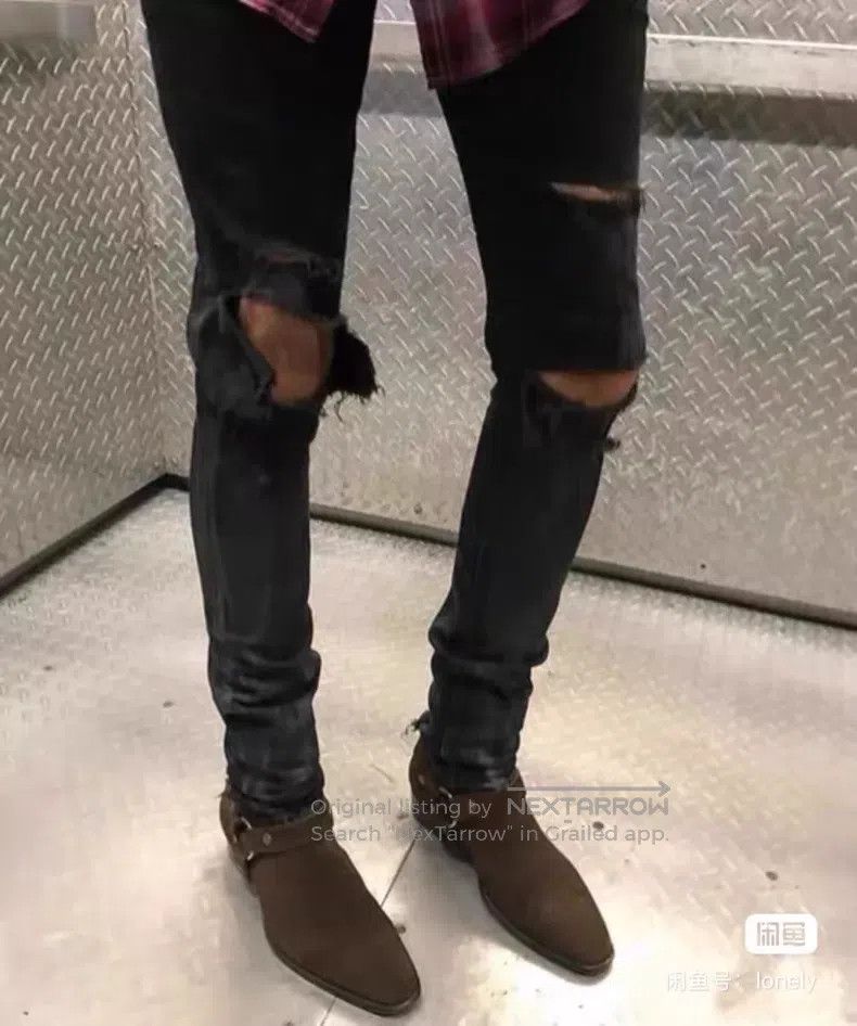 Saint Laurent Paris Saint Laurent Paris Black Mud Oil Stain Ripped Big Destroy Size US 29 - 8 Thumbnail