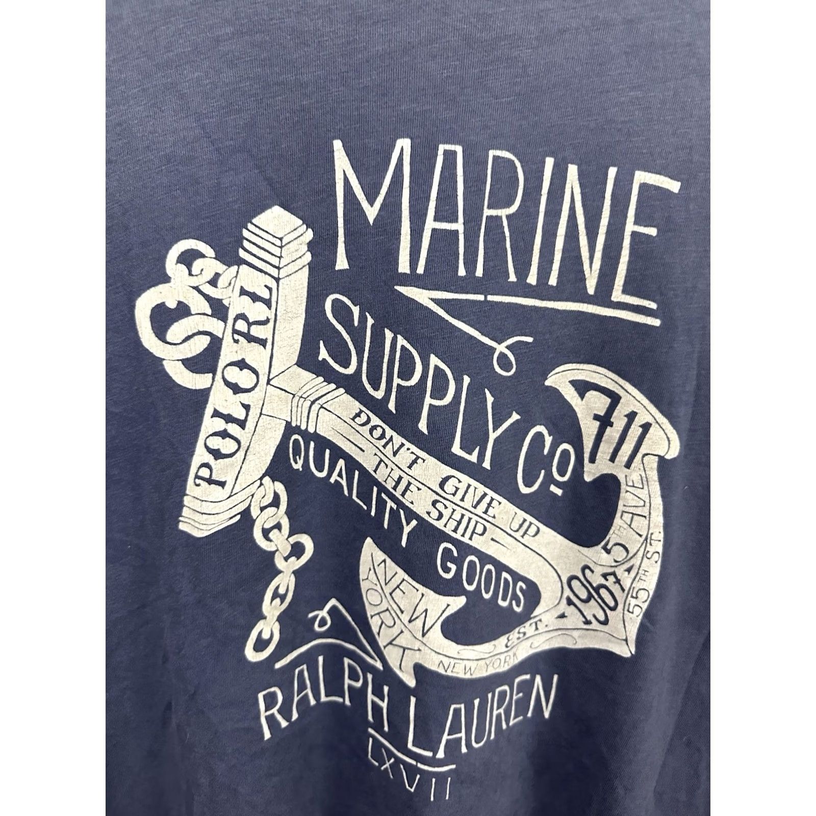 Vintage Polo Ralph Lauren VTG Marine Supply Co USN Nautical Military T-Shirt XL Blue Navy Lembo Single Stitched Mens T-Shirt Size US XL / EU 56 / 4 - 4 Thumbnail