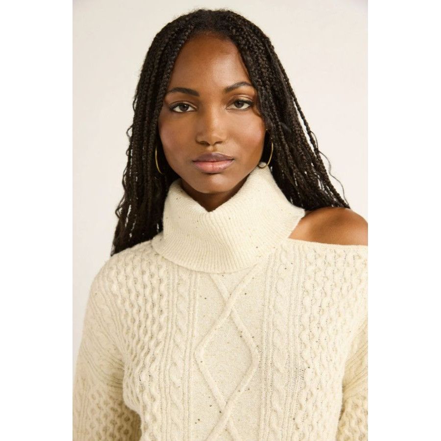 Other Sofia Jeans M Cream Cable Knit Cold Shoulder Turtleneck Swea Size M / US 6-8 / IT 42-44 - 18 Thumbnail