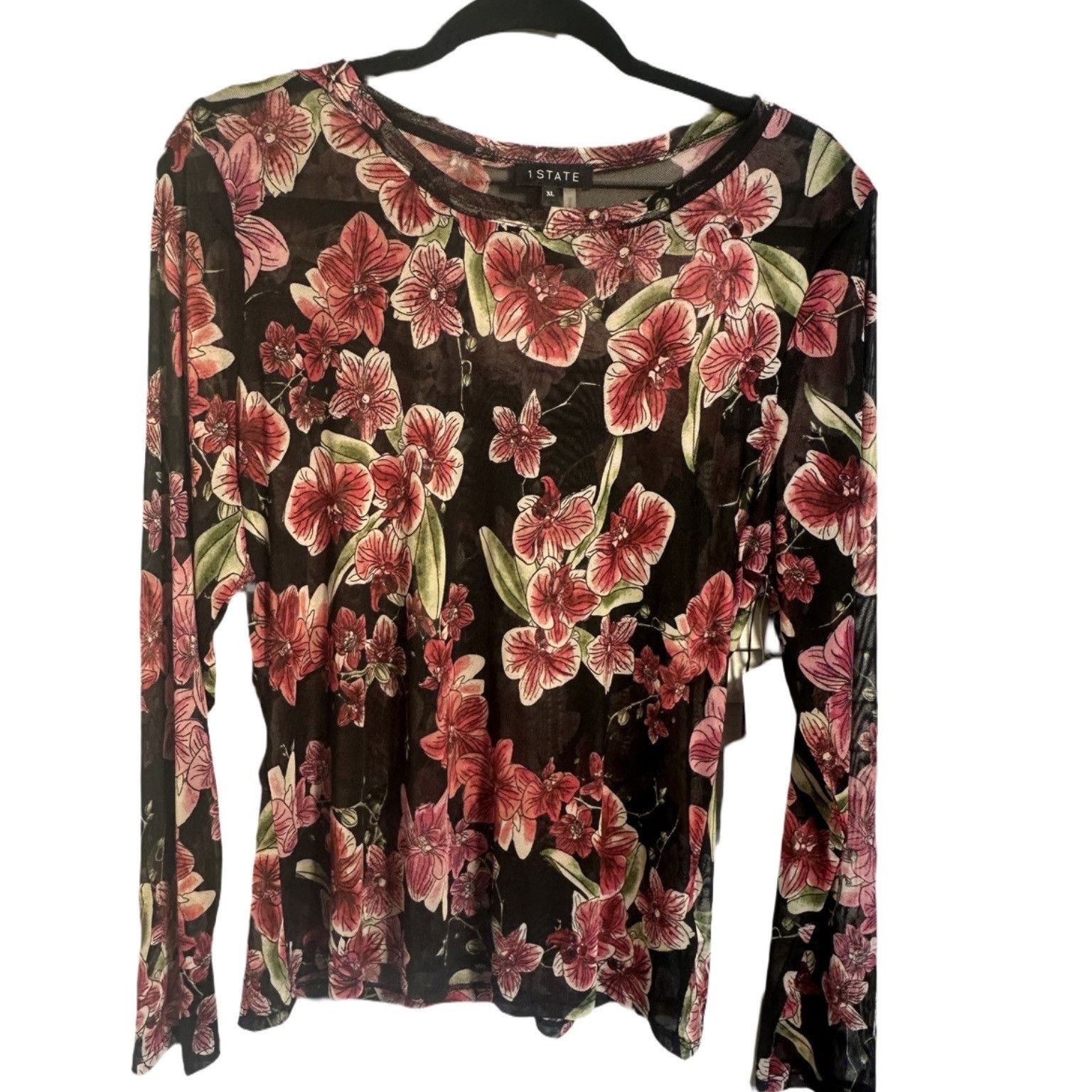 Other 1. State Floral Print Mesh Top Black Floral Size XL Size XL / US 12-14 / IT 48-50 - 6 Thumbnail