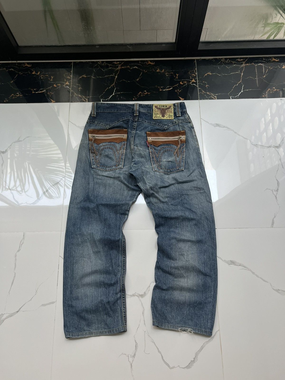Edwin × Vintage 90’s EDWIN COWBOY STYLE RARE Y2K JEANS BIG POCKETS LOGO Size US 32 / EU 48 - 1 Thumbnail