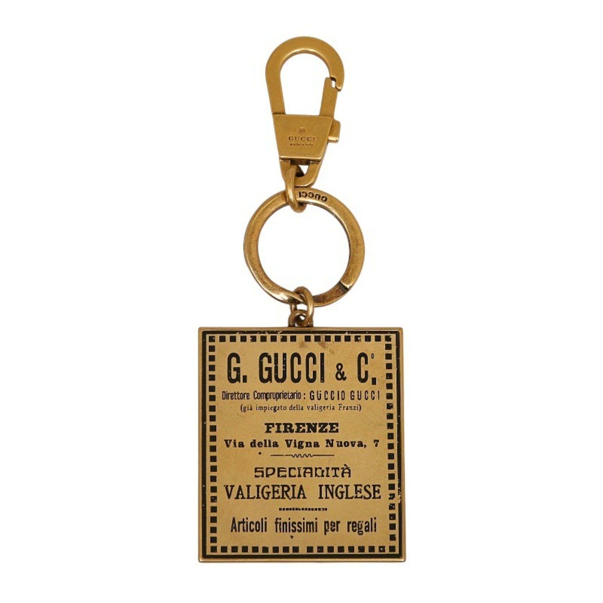 image of Gucci Label Motif Keychain Keyring Bag Charm 495420 Gold Metal Men's Gucci