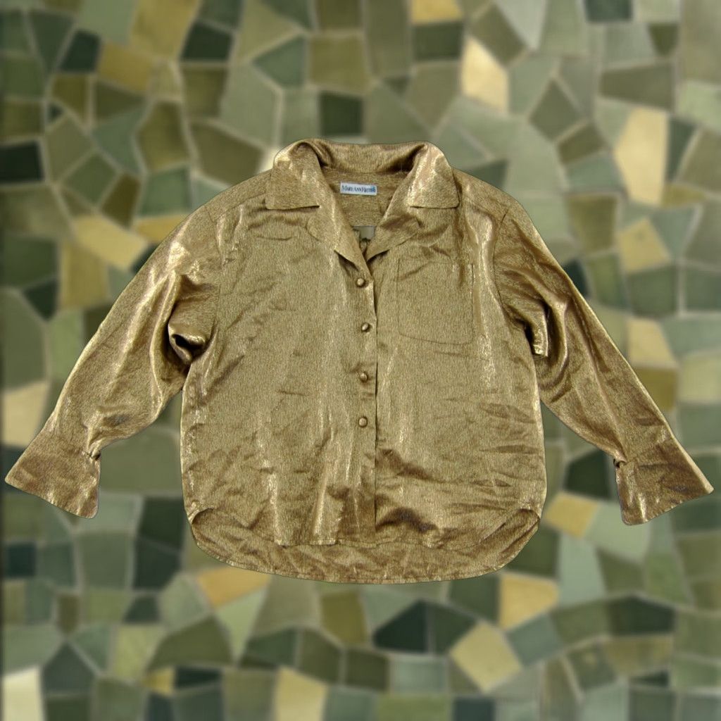 Vintage VINTAGE Mary Ann Restivo Silk Metallic Gold Button Down Long Sleeve Blouse 10/L Size L / US 10 / IT 46 - 1 Thumbnail