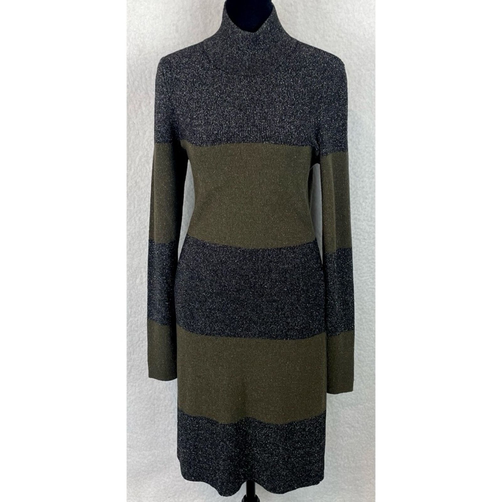 A.L.C. A.L.C. • Green/Black Striped Metallic Long Sleeve Mini Dress Size L / US 10 / IT 46 - 3 Thumbnail