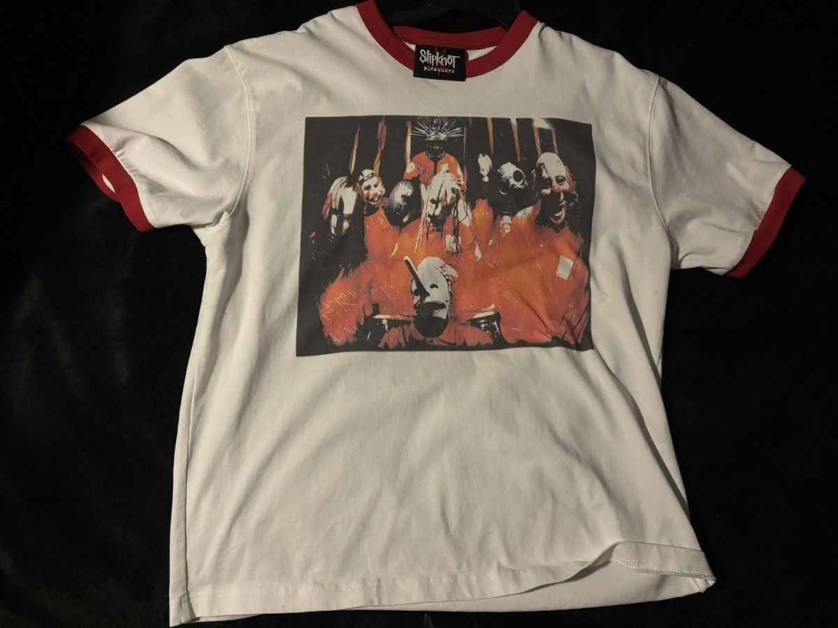 Pleasures Pleasures x Slipknot Self Titled Ringer Shirt 'White' Size US M / EU 48-50 / 2 - 1 Thumbnail