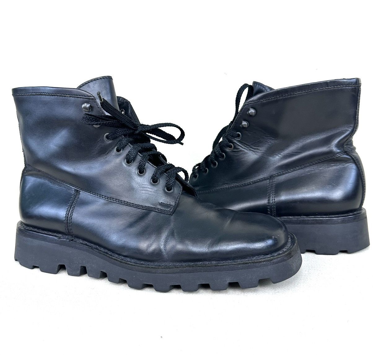 image of Prada Laced Up Combat Boots By Ilga in Black, Men's (Size 9)
