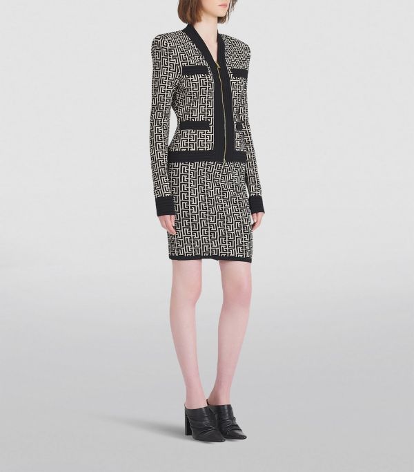 Balmain o1w1db10624 Zipped Monogram Knit Jacket Size XS / US 0-2 / IT 36-38 - 3 Thumbnail