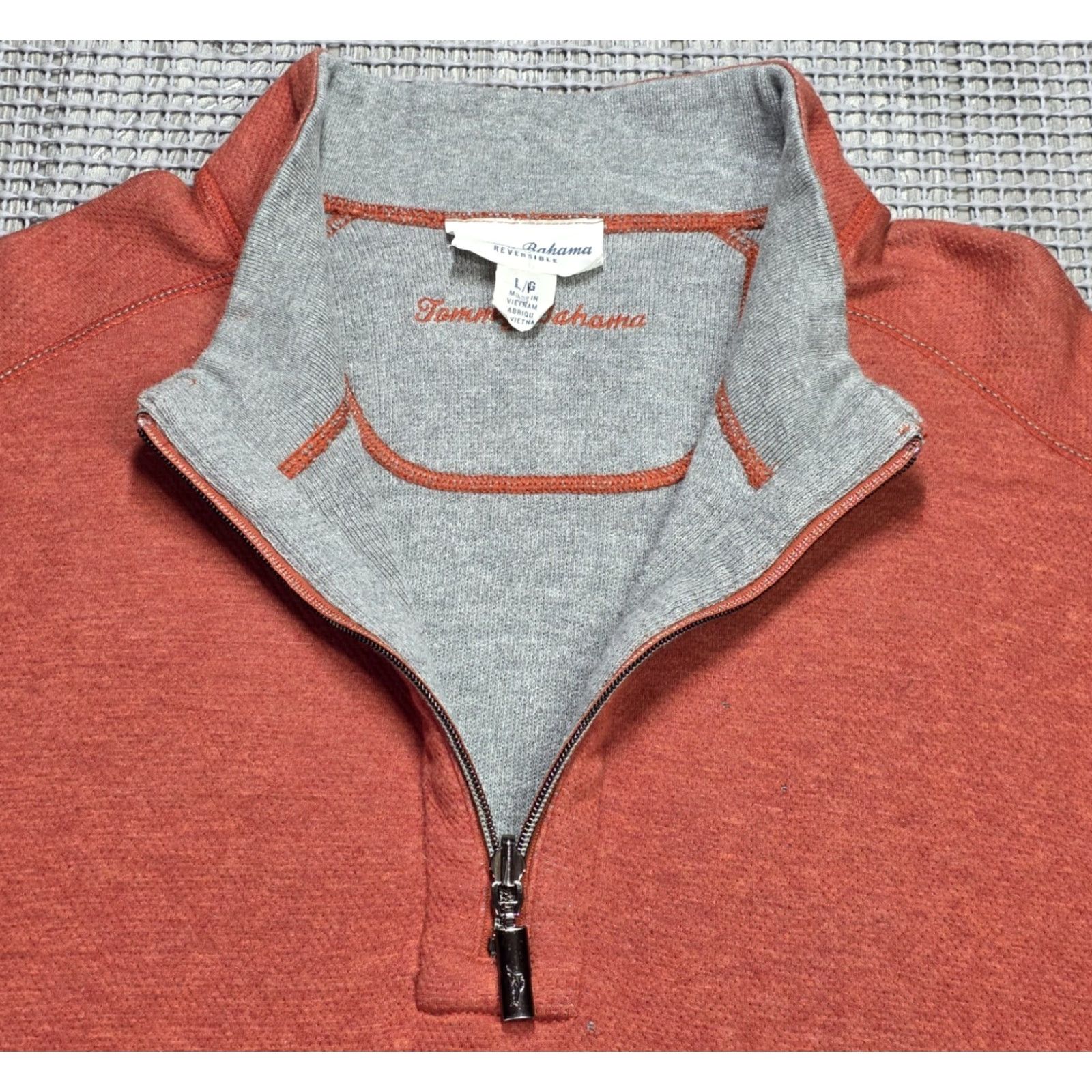 Tommy Bahama Tommy Bahama Sweater Men L Red/Gray Pullover 1/4 Zip Reversible Sweatshirt Size US L / EU 52-54 / 3 - 5 Thumbnail