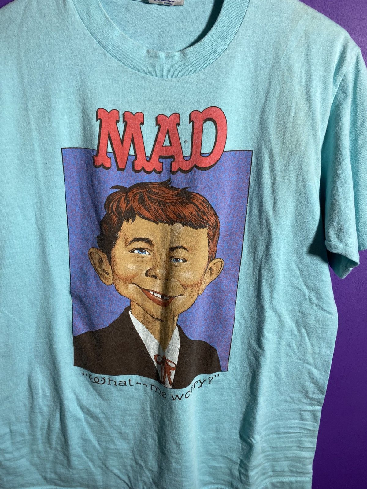 Vintage Vintage 90s Mad comics me worry? T-shirt Size US L / EU 52-54 / 3 - 3 Thumbnail