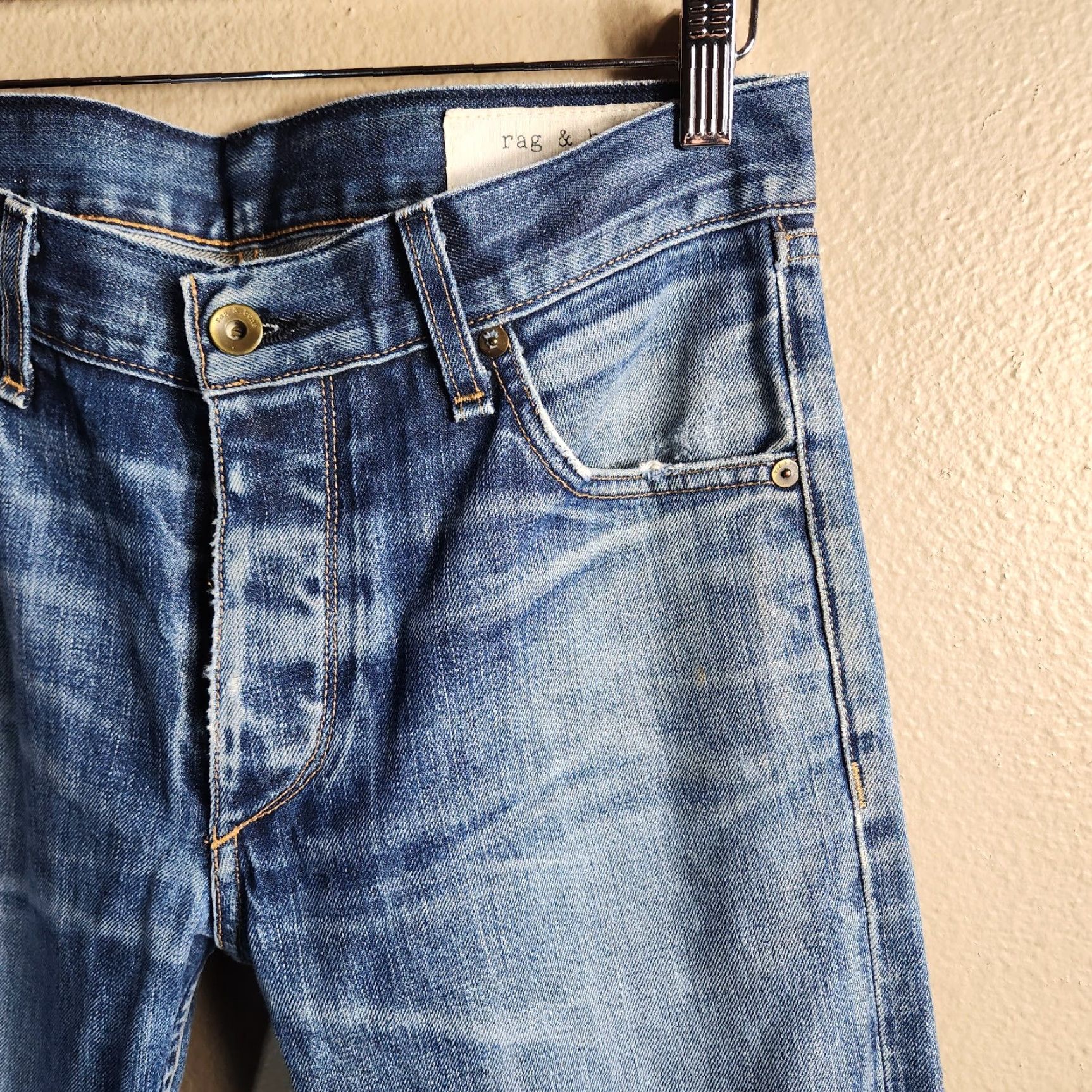 Rag & Bone VINTAGE Rag Bone Mens Jeans Slim Straight Button Fly 31 34 Inseam Blue 100% Cotton M2051551 Size US 31 - 3 Thumbnail