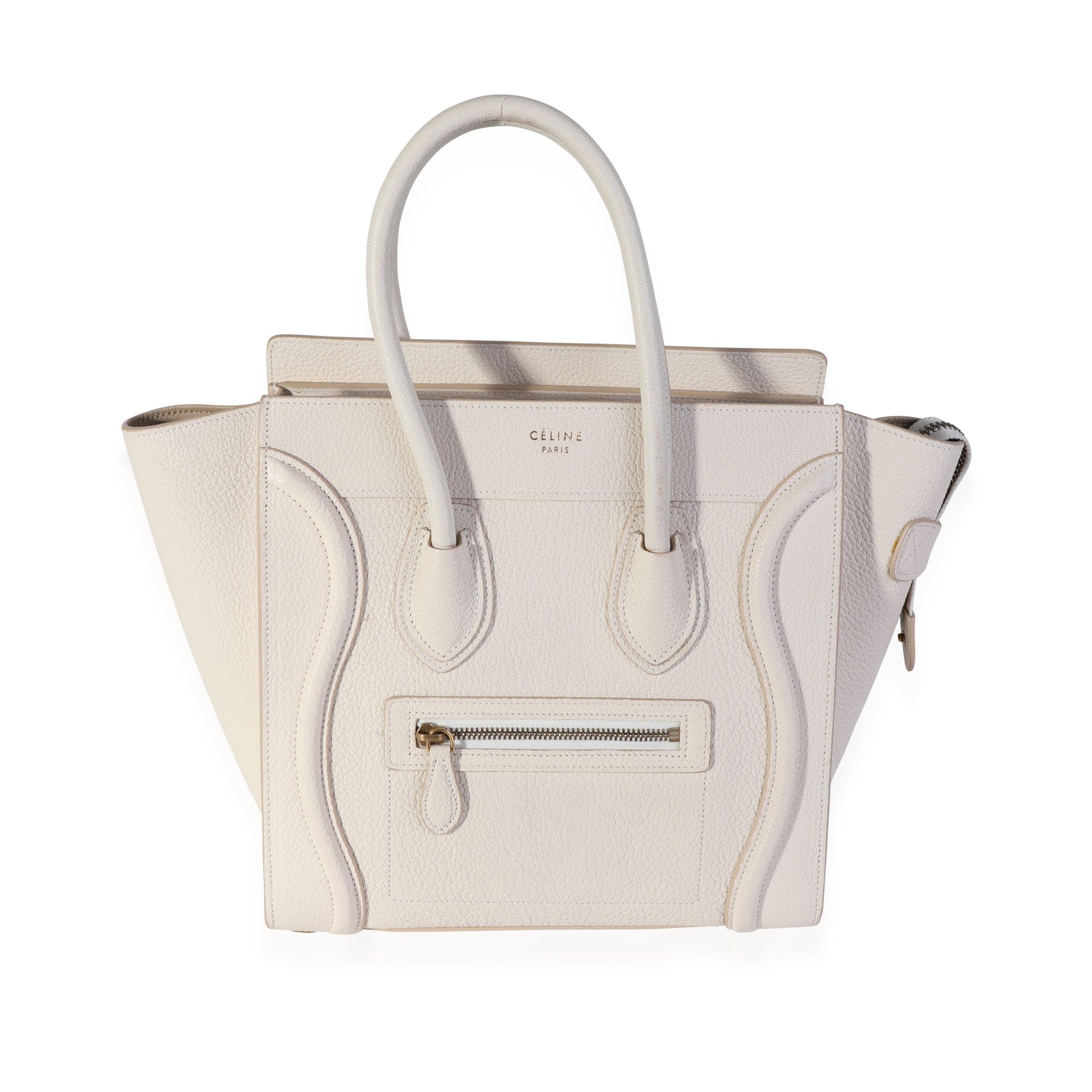 image of Celine Off-White Chèvre Micro Luggage Tote in Off White, Women's