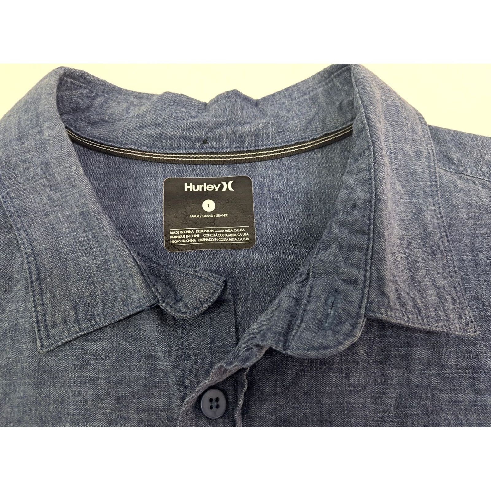 Hurley Hurley Mens Button-Up Shirt Blue Denim Long Sleeve L Large Collared Patch Logo Size US L / EU 52-54 / 3 - 3 Thumbnail