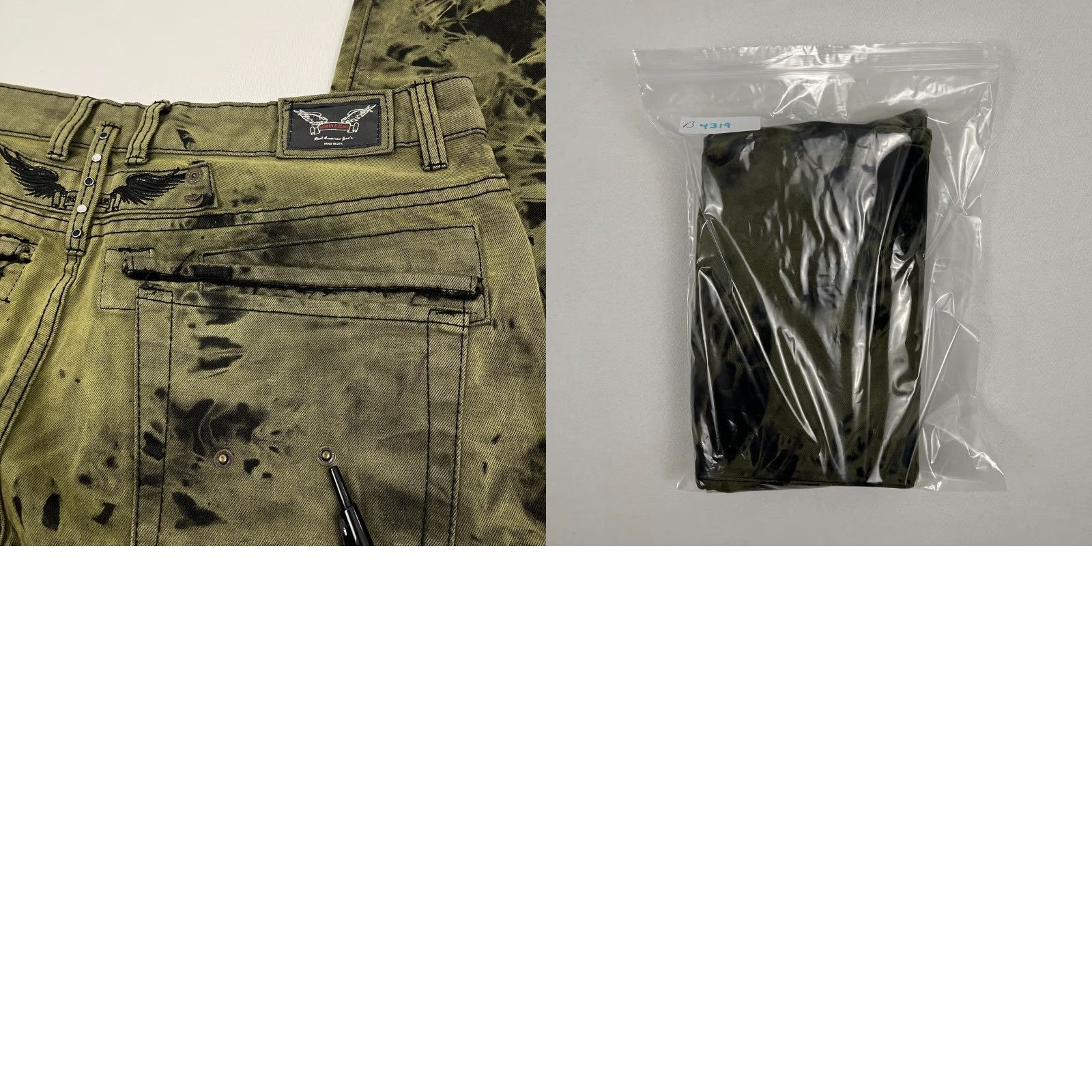 Vintage VINTAGE Robins Jeans Motard Moto Men 38x34 Green Black Dyed Wings Grunge Hip Hop Y2K VTG Jeans Mens Regular 38 Green 5-Pocket Design Denim Cotton Size US 38 / EU 54 - 10 Thumbnail