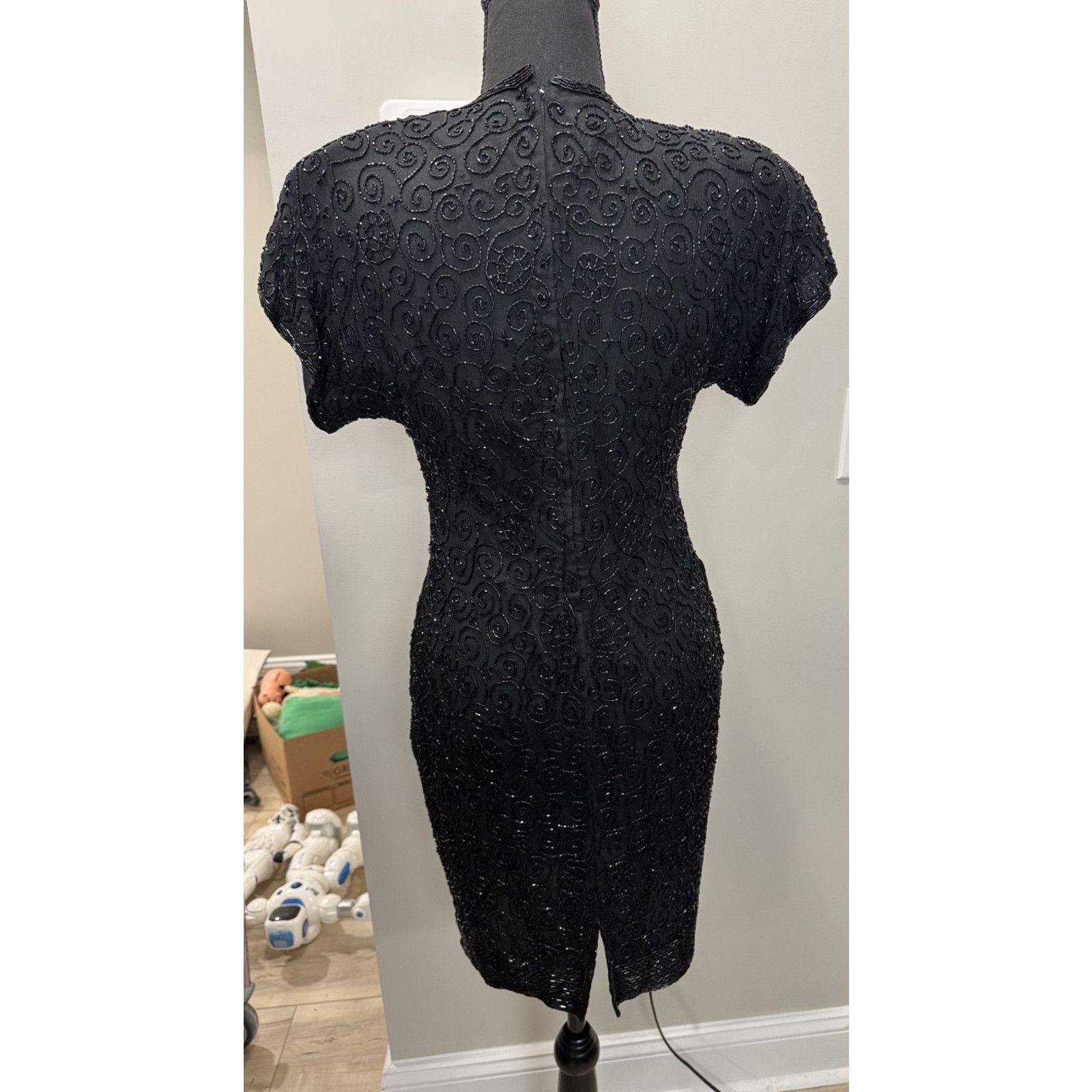 Other Vintage 1980s Pure Silk Beaded Dress Black Whimsigoth Dress Size S / US 4 / IT 40 - 4 Thumbnail