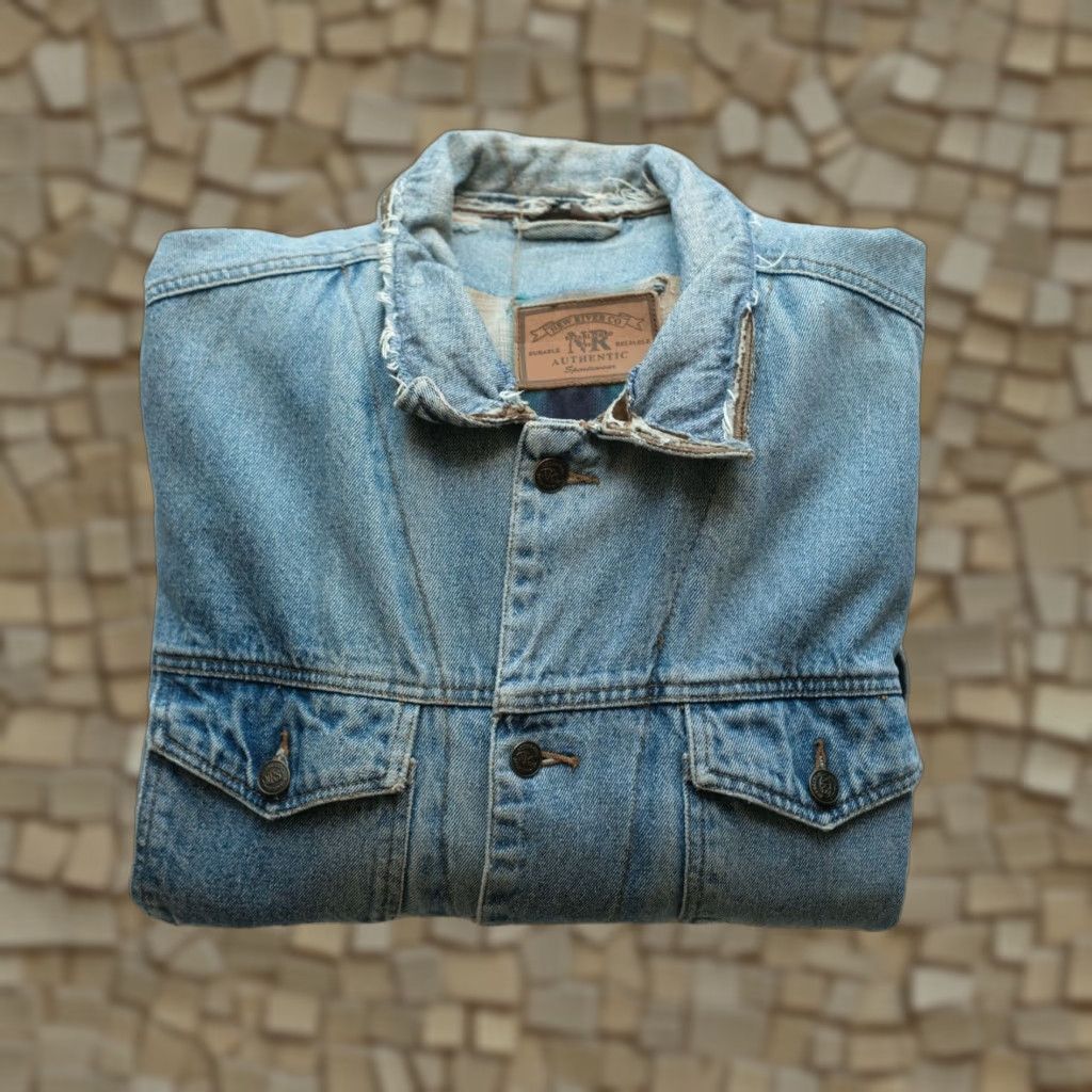 CO VINTAGE NEW RIVER CO JEAN JACKET Denim Men L Blue Distressed 90s Biker Style Jacket Mens Size L Size US 33 - 1 Thumbnail