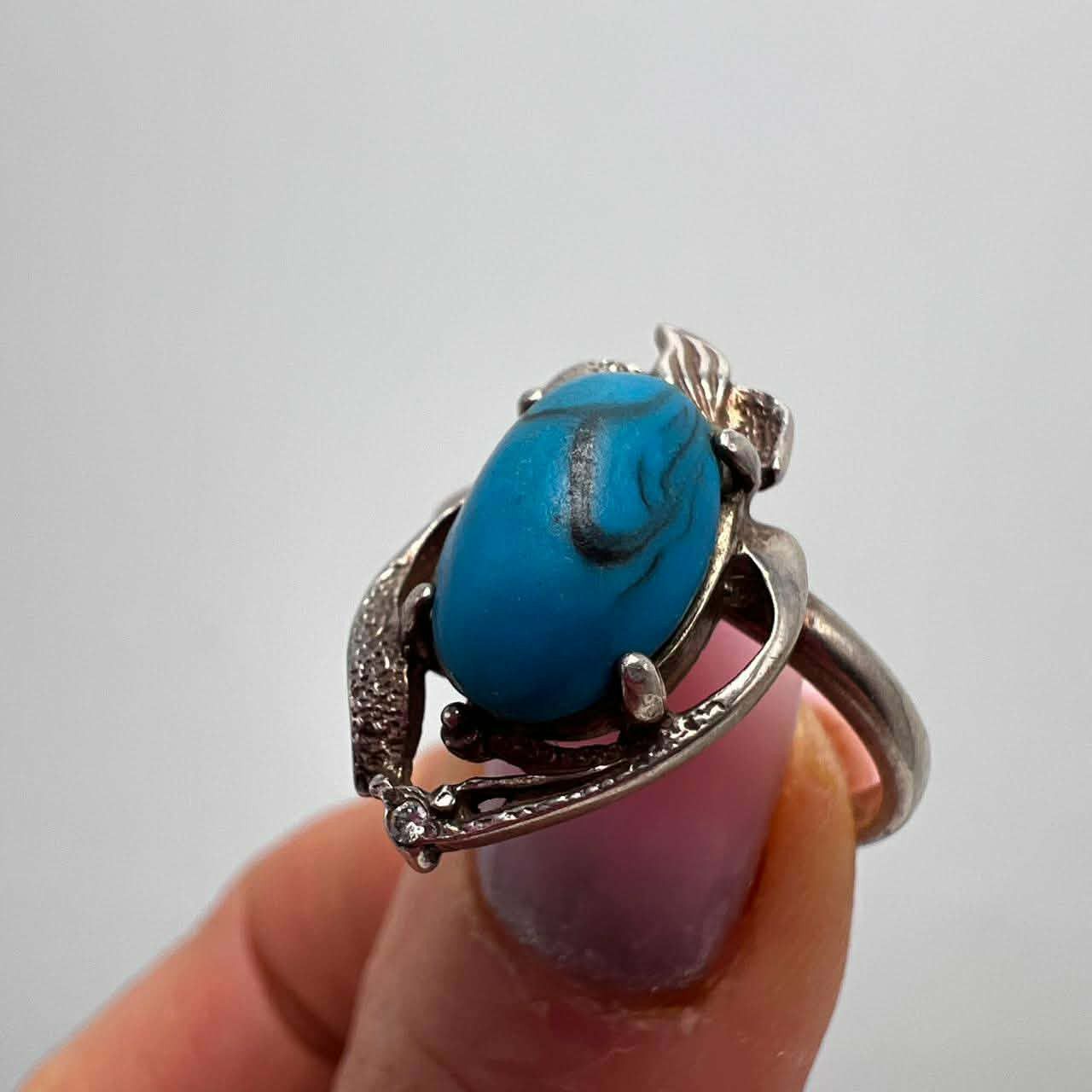 Vintage Ring Sterling Silver 925 Stone Turquoise S 8US