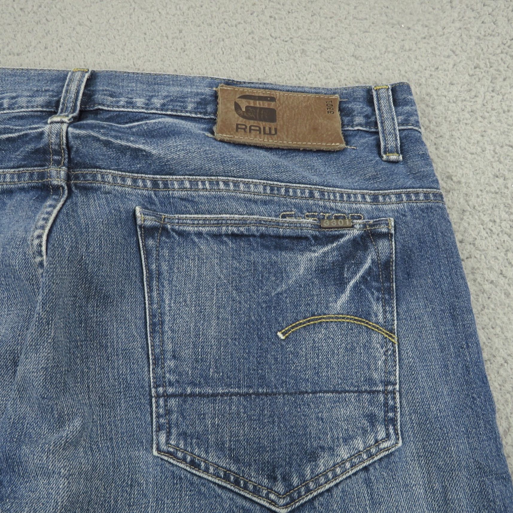 G-Star G Star Raw Jeans Mens 36x32 3301 Slim Light Washout Fades Denim Button Fly Jeans 5-Pocket Design Size US 36 / EU 52 - 4 Thumbnail