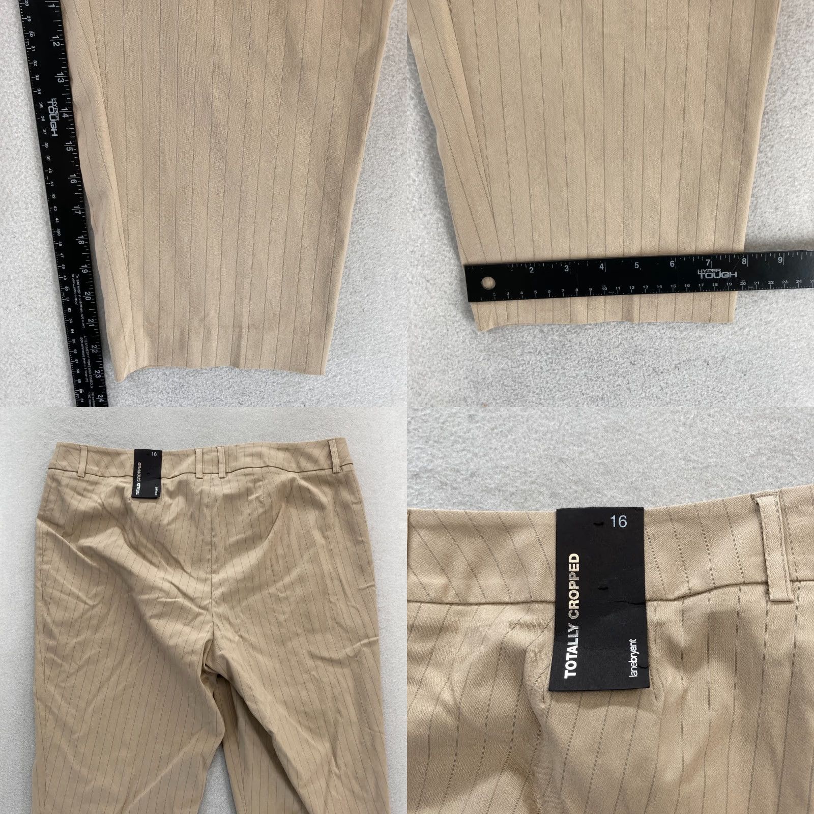 Vintage Lane Bryant Cropped Pants Women's 16 Khaki Beige Striped Straight Leg Casual NWT Size 38" / US 16 / IT 52 - 8 Thumbnail