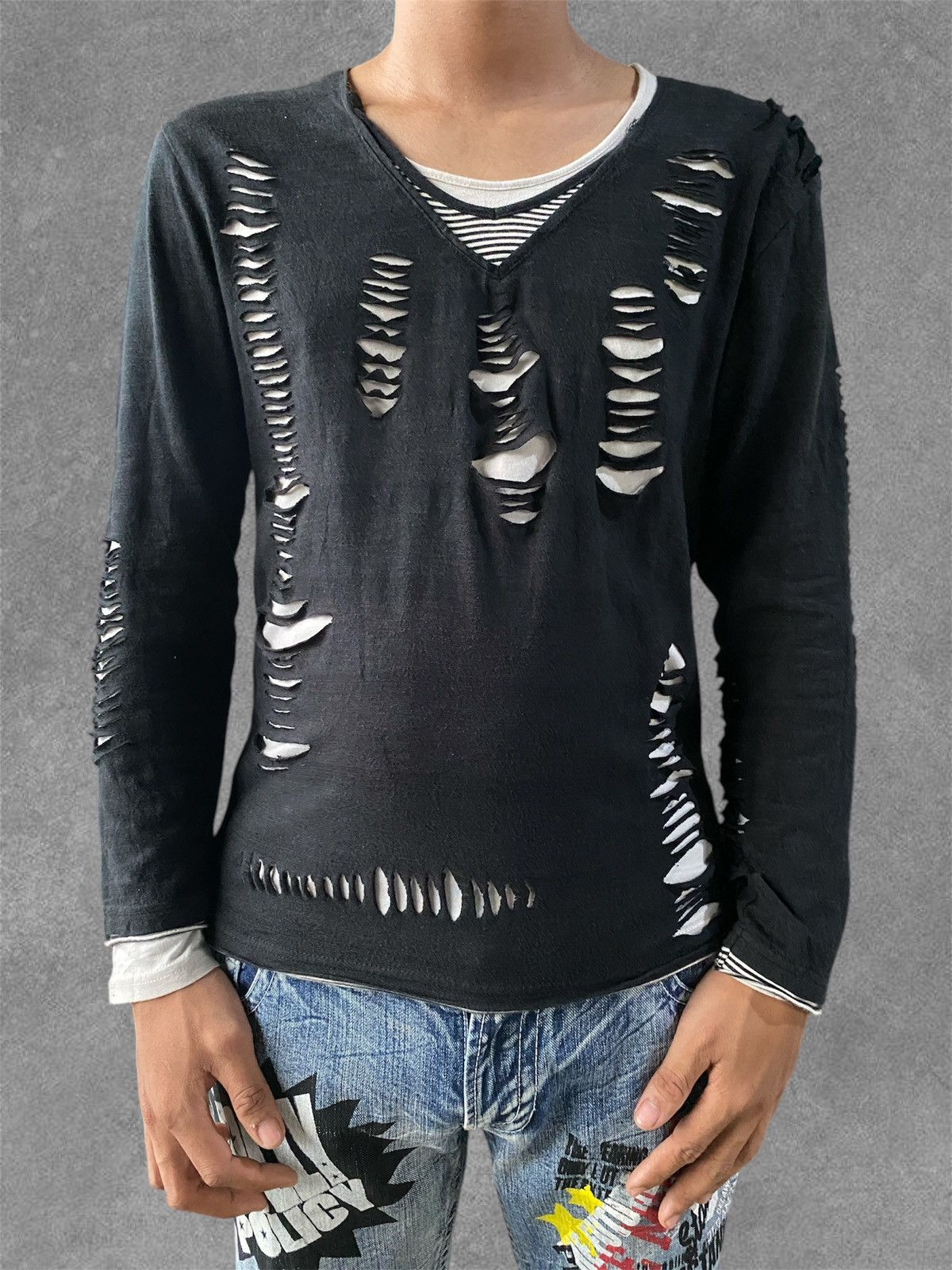 If Six Was Nine × Japanese Brand × KMRii Klein Plus Homme longsleeve Double layer Distressed Size US M / EU 48-50 / 2 - 1 Thumbnail