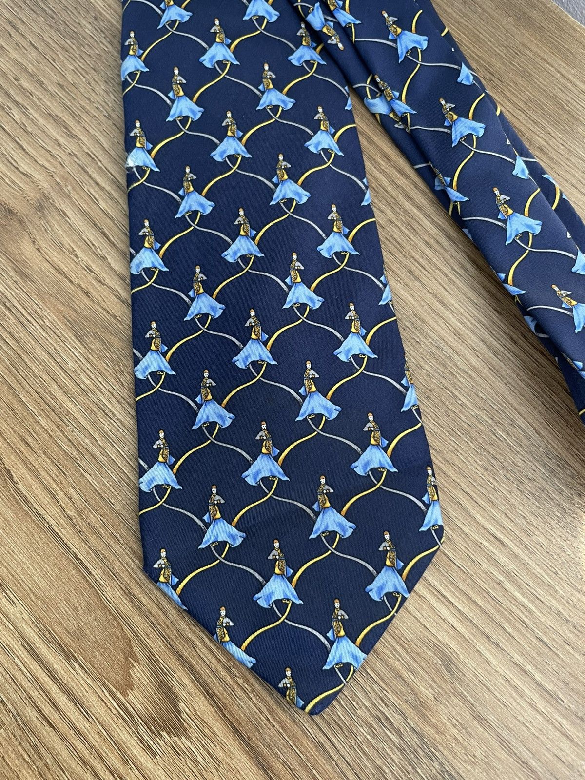 Christian Dior Monsieur Christian Dior Silk Tie Patterned Vintage Blue Gold Luxury Size ONE SIZE - 14 Thumbnail
