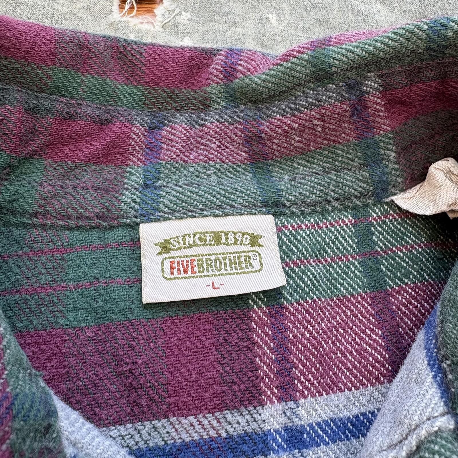 FiveBrother Vintage 80s 90s Five Brother Burgundy Green Plaid Flannel Size US L / EU 52-54 / 3 - 3 Thumbnail