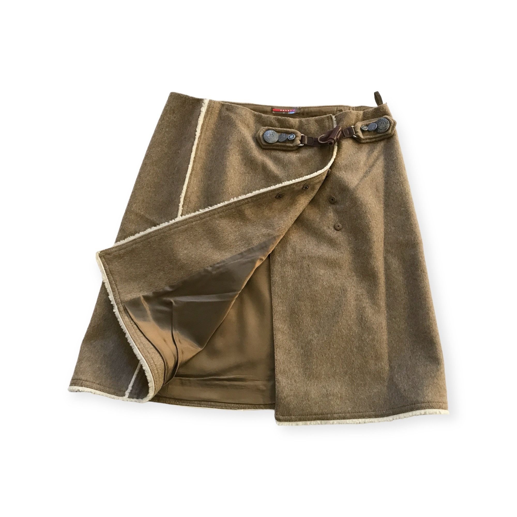 Prada Prada FW2006 Wool Wrap Skirt with Shearling Trim/Toggle Size 30" / US 8 / IT 44 - 3 Thumbnail