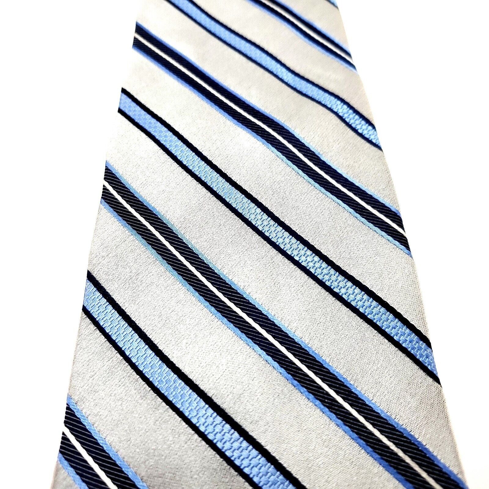 Pierre Cardin Pierre Cardin White Silk Tie Woven Wide Stripes Size ONE SIZE - 2 Thumbnail