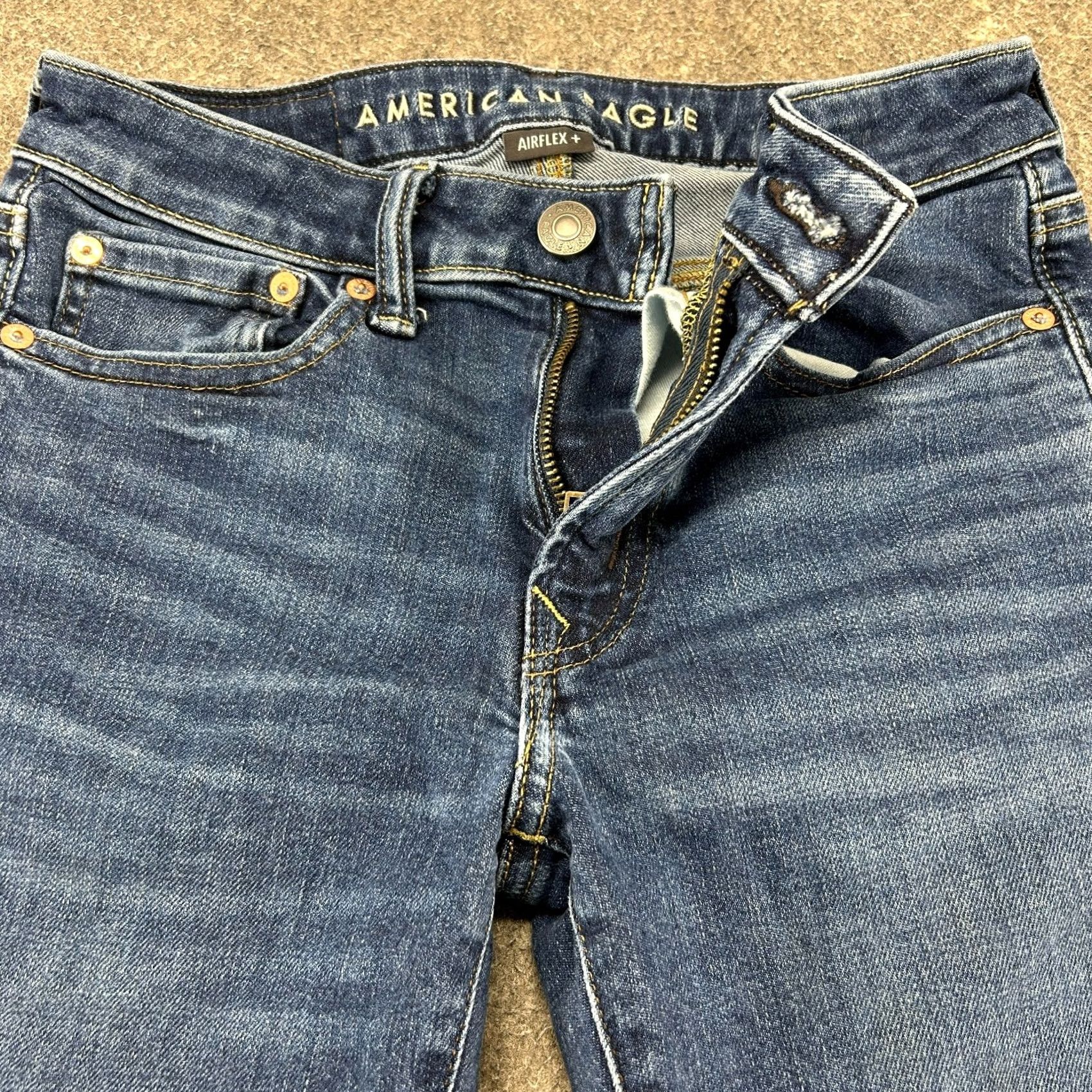 American Eagle Outfitters American Eagle Jeans Mens Slim 26x28 Blue Dark Wash Straight Leg 5-Pocket Denim Cotton Slim Fit Cowboy Logo Distressed Vintage: No Mens Size US 26 / EU 42 - 2 Thumbnail