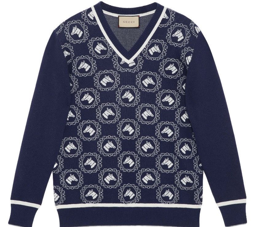 Gucci Gucci Equestrian Fine Cotton Wool Jacquard Sweater size XL Size US XL / EU 56 / 4 - 1 Thumbnail