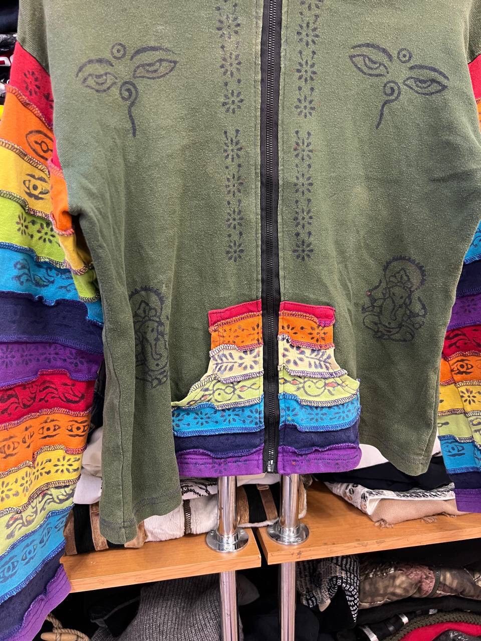 Japanese Brand × Other × Vintage Rainbow Patchwork Jacket Hippie Boho Zip Front Hoodie Size M / US 6-8 / IT 42-44 - 5 Thumbnail