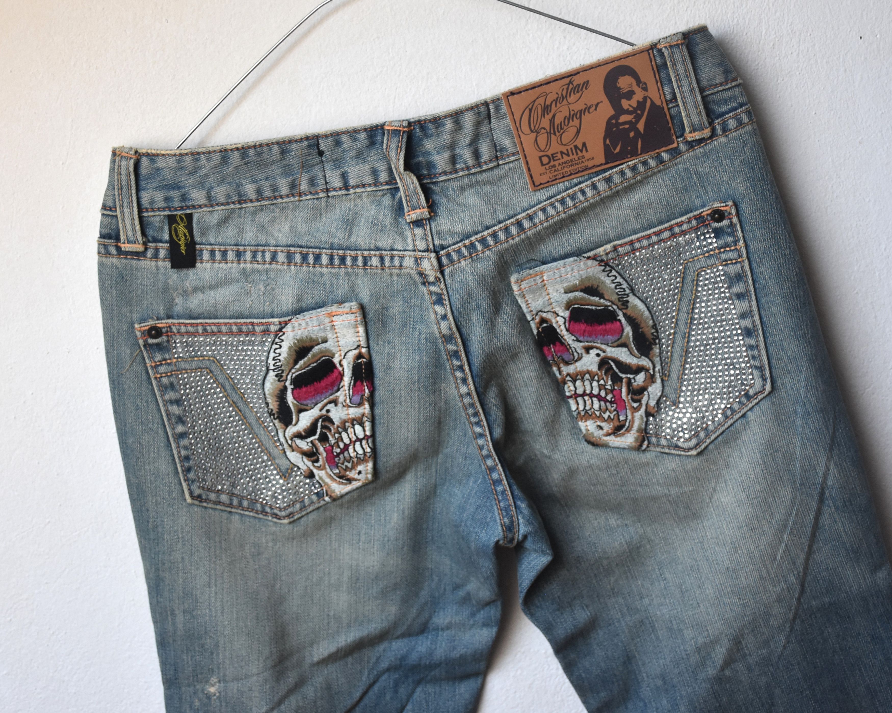 Ed Hardy × Vintage × Von Dutch y2k Vintage summer pink glitter skull denim jeans pants Size 28" / US 6 / IT 42 - 8 Thumbnail