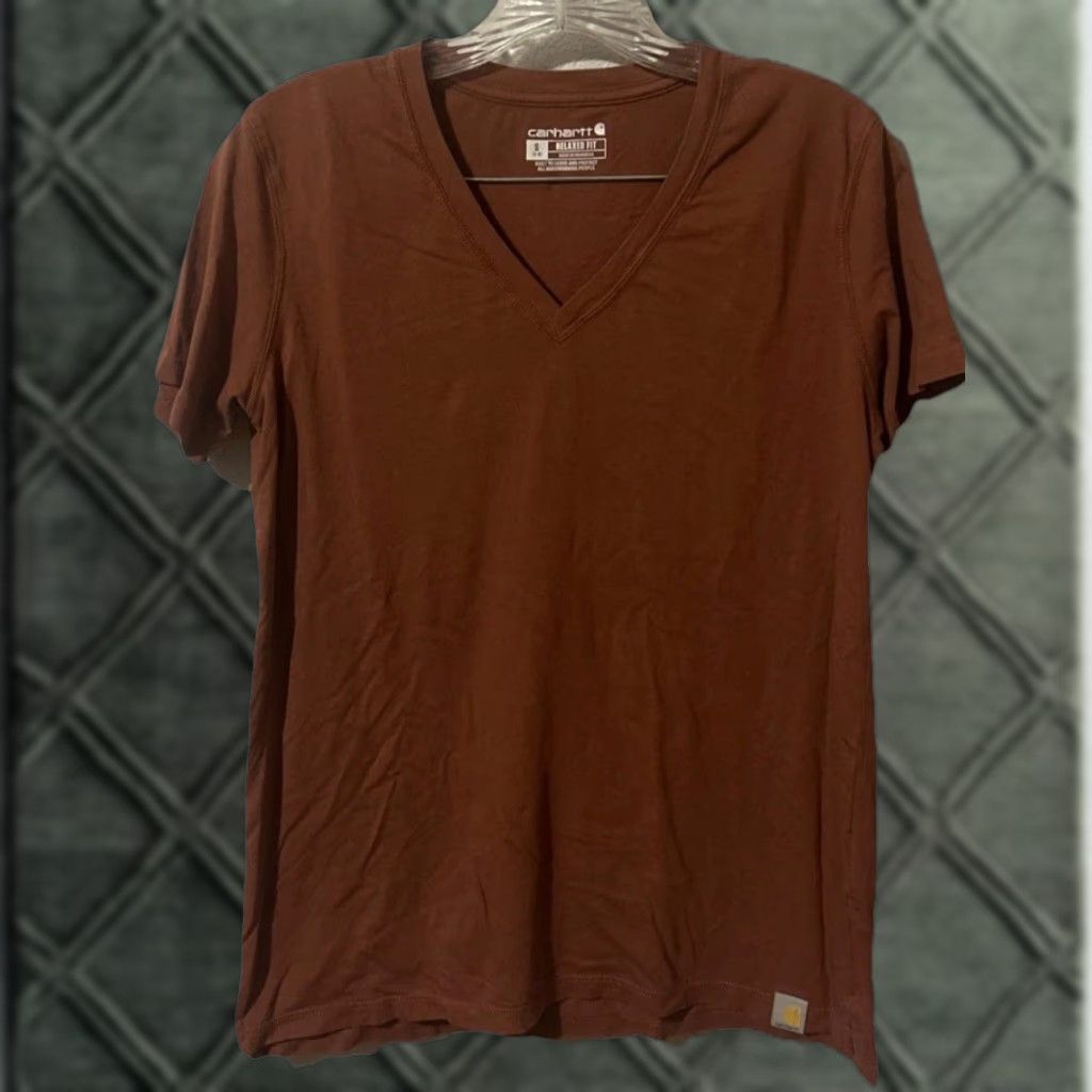 Carhartt Carhartt T-Shirt Shirt Women S V-Neck Short Sleeve Brown Relaxed Knit Cotton 1655 Size S / US 4 / IT 40 - 1 Thumbnail