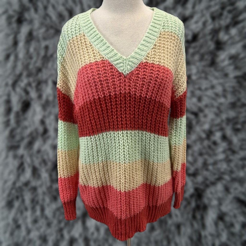 Torrid NEW Torrid Striped Tunic Sweater M/L Multicolor Knit V-Neck Long Sleeve Womens Rainbow Size M / US 6-8 / IT 42-44 - 1 Thumbnail